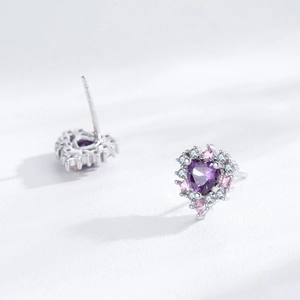 Orecchini a cuore in argento S925 con zircone viola e pietre preziose colorate