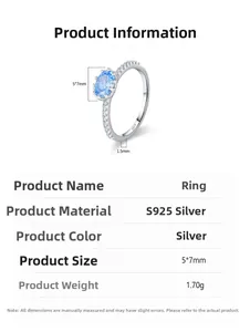 Detail specifications of S925 silver ring with 5x7mm blue zircon and pavé diamonds
