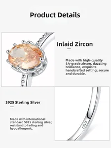 Macro detail of S925 sterling silver hallmark and champagne zircon prong setting