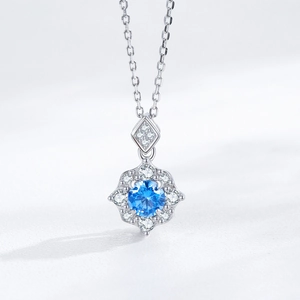 S925 sterling silver necklace with blue floral zircon pendant on a delicate chain