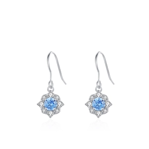 S925 sterling silver flower drop earrings with sea blue zircon and elegant design