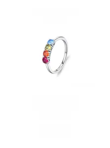 Detailed macro view of S925 silver ring featuring four colorful round zircon stones