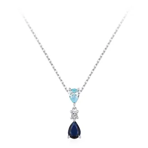 925 Sterling Silver Blue Waterdrop Pendant Necklace For Women Elegant Vintage Mermaid Tears Zirconia Clavicle Chain Jewelry Gift