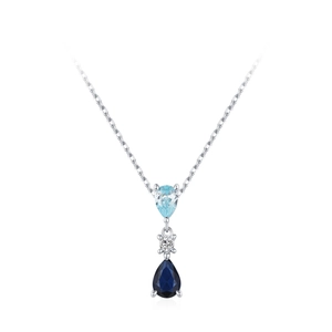 Elegant S925 silver necklace with blue teardrop zircon pendants and polished chain link