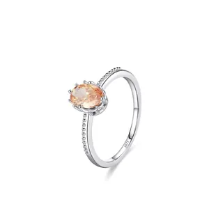 925 Sterling Silver Oval Champagne Zirconia Ring Elegant Vintage Milgrain Band Engagement Jewelry For Women Wedding Gift