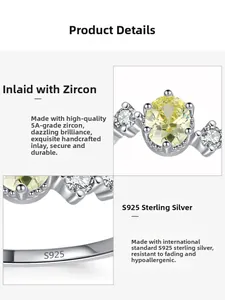 Dettaglio anello in argento S925 con zircone giallo 5A e marchio di garanzia S925