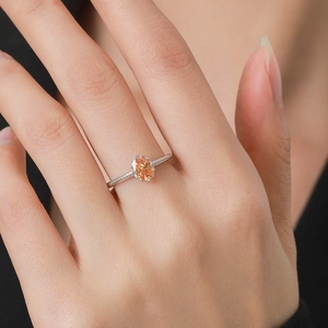 Sparkling S925 sterling silver ring with oval champagne zircon and milgrain detail