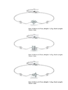 Three S925 silver bracelets with heart and geometric zircon charms with dimensions