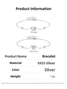 Detailed specs for S925 sterling silver butterfly and moon star charm bracelets