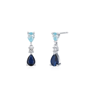 S925 sterling silver drop earrings featuring gradient blue and white zircon stones