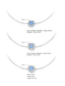 Detailed size chart for S925 silver bracelets with blue gems and dimensions