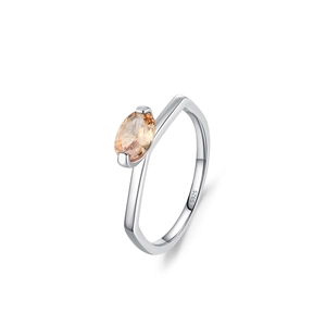 Elegant S925 sterling silver ring featuring a sparkling oval champagne gemstone