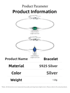 Specifiche del bracciale in argento S925 con pietre di zircone ovali verdi e blu