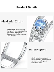Macro detail of S925 sterling silver ring featuring a 5A blue zircon with prong setting