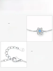 Detailed macro view of S925 sterling silver flower necklace with 5A zircon and lobster clasp