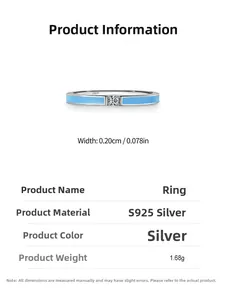 Detail of S925 sterling silver ring featuring sky blue enamel and center cubic zirconia