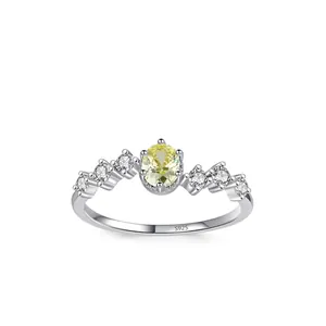 Anello in Argento Sterling S925 Con Zirconia Ovale Verde Oliva Per Donna Gioielli di Lusso Geometrici Moda Anello Regalo