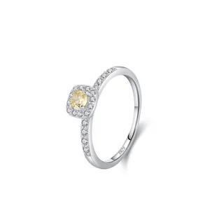 S925 Sterling Silver Yellow Zirconia Halo Ring For Women Geometric Round Square Engagement Finger Ring Fashion Jewelry