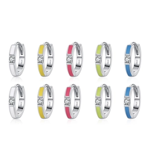 Set of colorful S925 silver hoop earrings with round cubic zirconia in 5 vibrant colors