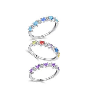S925 Sterling Silver Sweet Colorful Zirconia Heart Ring For Women Elegant Dainty Jewelry Valentine's Day Birthday Gift