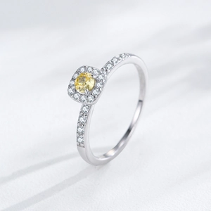 S925 sterling silver ring featuring a square halo yellow zircon with micro-pave diamonds