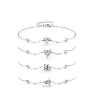 925 Sterling Silver Minimalist Heart Geometric Zirconia Bracelet For Women Adjustable Fashion Jewelry Finger Chain Anniversary Gift
