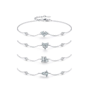 Adjustable S925 sterling silver bracelets set with heart and geometric zircon stones