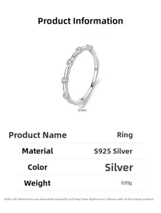 Détail macro de la bague en argent S925 montrant la largeur de 0,12 cm et cinq diamants