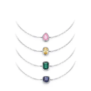 925 Sterling Silver Candy Color Dainty Bracelet For Women Minimalist French Style Geometric Zirconia Inlaid Jewelry Gift