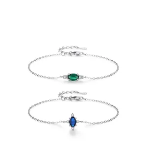 Bracciale in Argento Sterling 925 Vintage con Zirconia Ovale per Donna Minimalista Intarsio in Pietra Verde Blu Gioielli Stile Palazzo