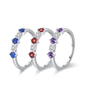 Elegant 925 Sterling Silver Colorful Zirconia Ring For Women Minimalist Inlaid Cubic Zirconia Stackable Index Finger Ring Jewelry Gift