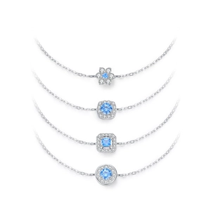 S925 sterling silver bracelets with sky blue gemstones and sparkling crystals set