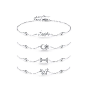 S925 sterling silver bracelets with Love and butterfly pendants featuring zircons