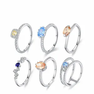 925 Sterling Silver Zircon Ring Geometric Design Colored Gemstones Women Luxury Fashion Jewelry Ring For Daily Party Jewelry