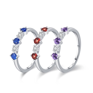 Elegant S925 silver rings set with colorful zircons in blue red and purple stones