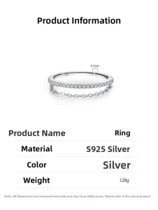 Detailed view of S925 sterling silver double-layered chain ring with cubic zirconia