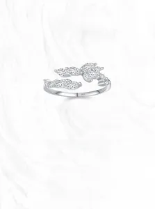 Close-up of S925 sterling silver leaf ring featuring marquise-cut marquise cubic zirconia