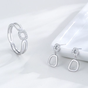 Parure de bijoux minimaliste en argent sterling S925 avec zircons de style géométrique