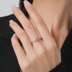 Elegant S925 silver ring with oval orange gemstone and fine beaded texture for women