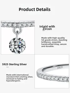 Detailed close-up of S925 sterling silver ring with 5A grade zircon and micro-pave setting