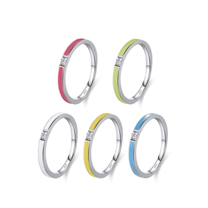 Five-piece S925 sterling silver colorful enamel rings set with zircon accents