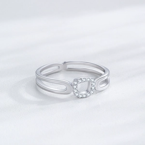 S925 sterling silver hollow geometric ring with sparkling pavé cubic zirconia crystals