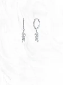 Detail showing S925 sterling silver hallmark on elegant leaf tassel dangling earrings