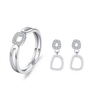 Parure minimaliste en argent sterling S925 avec bague géométrique et boucles d'oreilles
