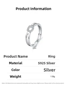 Detail view of S925 sterling silver hollow square ring with CZ pave and size dimensions