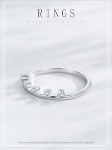 Macro shot of S925 sterling silver crown ring band with five sparkling cubic zirconia stones