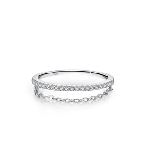 925 Sterling Silver Zirconia Row Drill Ring Double Layer Chain Geometric Fashion Finger Ring For Women Personalized Jewelry