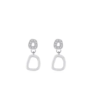 Boucles d'Oreilles Créoles Géométriques en Argent Sterling 925 pour Femmes Mode Zirconia Incrusté Bijoux Minimalistes
