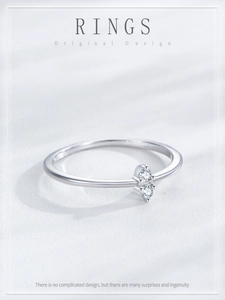 Close-up of minimalist S925 sterling silver ring with two vertical cubic zirconia stones
