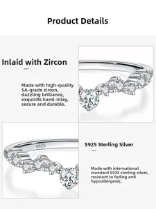 Macro detail of S925 sterling silver V-shape wave ring with hand-set 5A cubic zirconia stones